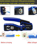 All-In-One RJ45 Crimp Tool Go-To Pass-Through Connectors, Works With Cat5e Cat6 Cat6a, Compact One-Hand Design in use