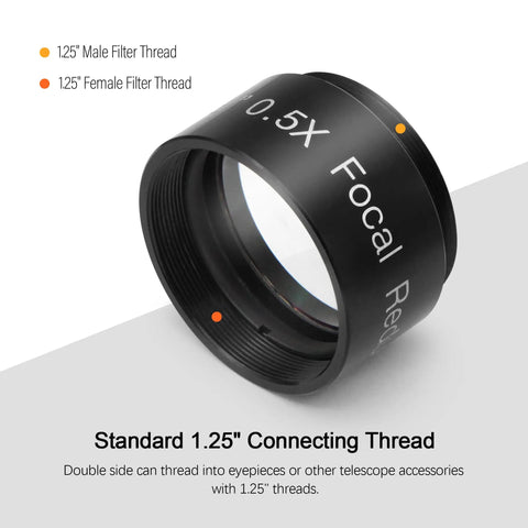 0.5x Telescope Focal Reducer For Imaging And Visual Telescopes, 1.25 Inch Filter Thread, Fully Multi Coated Field Corrector