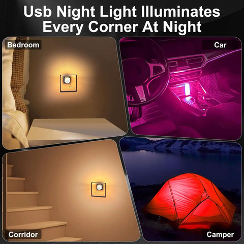 2 Pack Car USB Night Light Bulbs With Touch Dimmable Ambient Lighting For Vehicle Interiors And Home Decor in various settings
