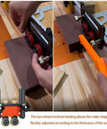 Hand adjusting Premium Bearing Roller Featherboards for Table Saw Woodworking Accessories on a wooden board.