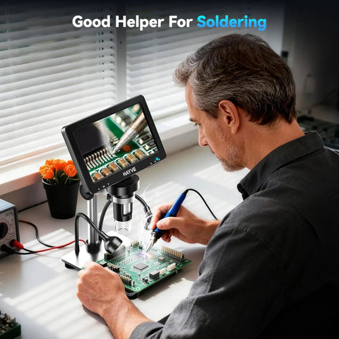 7 Inch IPS Digital Microscope With Rotatable HD Screen 1200X Magnification, 16MP Camera, Coin Microscope With Built In Lights For Ultra Crisp Close Ups, Easy Viewing, No Lag Imaging, Perfect For Classrooms And Hobbyists used for soldering PCB boards