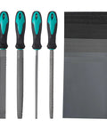 Kickstart Your Carpentry Game With This Hella Durable Eight Inch Wood Rasp File Set featuring flat, round, half round, and triangular teeth.