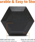 20 Pound Hex Dumbbell With Rubber Encased Cast Iron Core And Non Slip Contoured Handle For Home Gym Strength Training And Killer Daily Workout Sessions Built Tough With Sick Hex Design Black from top view showing durable hex design.
