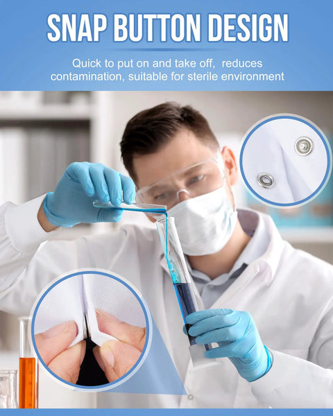 Three Piece Lab Coat Set With Elastic Cuffs For Men Women Unisex White Long Doctor Jacket Medical Lab Coat Snap Button Highlight