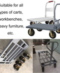 Tough As Nails 4 Piece Heavy Duty Pneumatic Rubber Caster Wheels With Secure Swivel Brakes And Stainless Steel Hardware For Smooth Gliding On Rough Concrete Floors Anywhere on a cart.