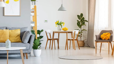 Living room with 5 2 Day Programmable Thermostat With Easy Weekday Weekend Scheduling Precise Temperature Control on wall