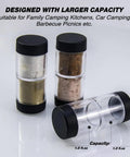 Moisture Proof Salt And Pepper Shaker Set With Airtight Lid Two In One Portable Spice Shaker, clear body, black lids, 1.0 fl oz each
