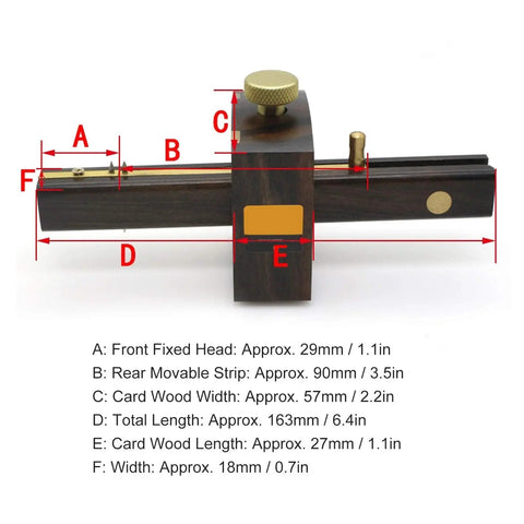 Heavy Duty Top Shelf 8 Inch Adjustable Marking Gauge Featuring Slick Triple Needle Scribe For Tight Layouts And Gotta Have Woodworking Carpentry Projects Now with dimensions labeled.