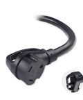 Close-up of 3 Prong 30 Amp RV Extension Cord 25 Ft Outdoor Heavy Duty Power Lead TT-30P to TT-30R showing connector and cord