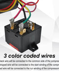 3 color coded wires on connector for 4-5 Ton HVAC Hard Start Capacitor Kit For Air Conditioners With Pre-Wired Install