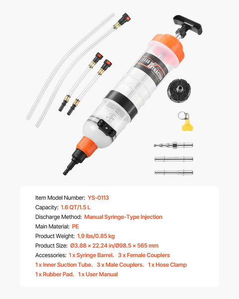 Straight Up No Drip Manual Fluid Extractor With A Legit 1500Cc Tank showing transparent tank, hoses, and couplers for vehicle fluid extraction.