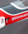 Close-up of Ultimate 3D 950mm RC Airplane With AS3X Safe Technology Smart BNF Basic Ready To Fly fuselage in red and grey.