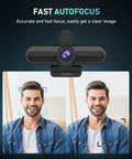 4K Auto Focus USB Web Cam With Dual Mics And Quick Privacy Flip Hella Crisp Video showing fast autofocus on a smiling man.