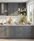 Modern kitchen with 5 Pack 3 Inch Brushed Nickel Cabinet Pulls Stainless Steel T Bar Handles With Solid Zinc Alloy Base on gray cabinets