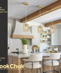Gold Pendant Light Set Of 3 With Spiral Cage And Seeded Glass Shades For Kitchen Island, Dining Room, Bar, Sink Area