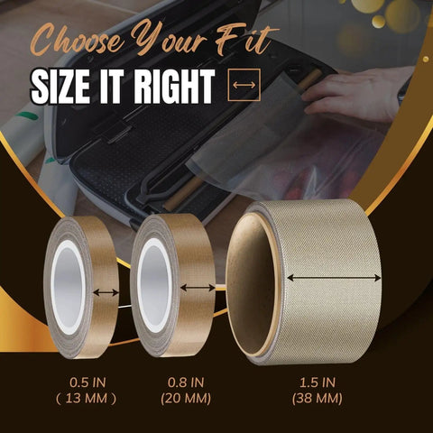 Pro Grade Heavy Duty High Temp Teflon Tape For Impulse Sealer And Vacuum Sealer, PTFE Fiberglass Tape, size options visible
