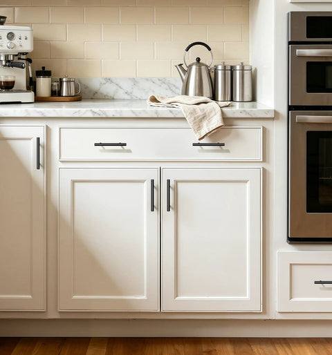Snag This Set Of Sharp Matte Black Cabinet Handles 30 Pack Heavy Duty Stainless Steel Bar Pulls For Kitchen Drawers And Bathroom Vanity Doors Featuring 5 Inch Span And 3 Inch Hole Spacing Pro Level Upgrade on white cabinets.