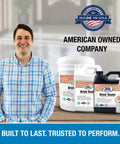 Built Tough Penetrating Brick Sealer And Mortar Waterproofer Blending Silane Siloxane in five gallon kit and smaller containers, displayed.