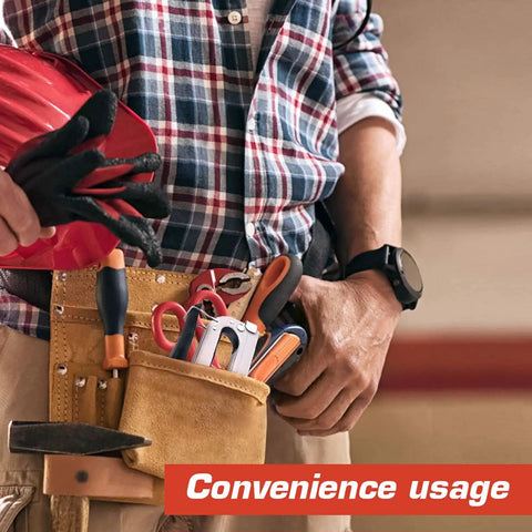 Person wearing tool belt holding Light Duty Stapler Kit With 1600 Pc JT21 Staples Five Sixteenth And Three Eighth Inch All Steel Tacker
