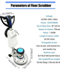 Beast Mode Commercial Floor Cleaning Machine With 18 Inch Head, showing dimensions and specifications, 110V industrial use.