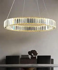 Dope Gold Crystal Chandelier With Dimmable LED Lighting And Remote Control, 20 Inch Ring Pendant Ceiling Light in dining room