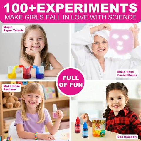Girls Science Kit For Kids Ages 4 8 6 8 8 10 With 100 Plus Fun Educational Experiments displayed by smiling girls.