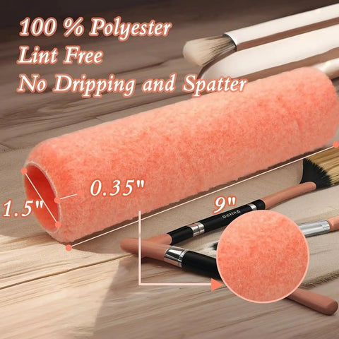 18 Pack 9 Inch Paint Roller Covers With 3 Eighth Inch Nap High Density Polyester Fibers For Smooth And Textured Surfaces Create A Flawless Finish On Walls Ceilings And Woodwork Cut Down On Reloads And Drips