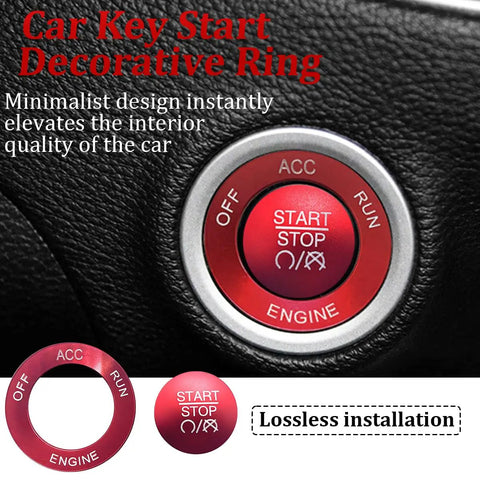 Aluminum Push Start Button Cover With Metal Ring For Car Interior, Engine Start Stop Switch Knob Cap Decor shown in red