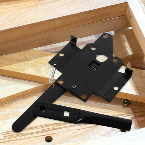 Heavy Duty Hidden Latch And Sturdy Gate Hinge Kit For Wooden Fences Backyard Secure Lock Black Iron Outdoor hardware and spring mechanism.