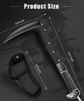Two Section Folding Sickle Knife With Wooden Handle And Rose Patterned Silver Accents, Solid Stainless Steel Build, Foldable Scythe Tool With Sheath, Kama Collection displayed with dimensions