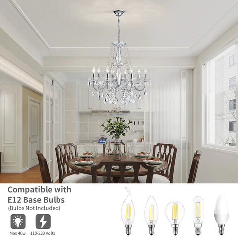 Mini Crystal Chandelier With K9 Crystals, Chrome Finish, 5 E12 Bulbs, Living Room Pendant Lighting above a dining table