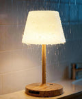 Outdoor Waterproof Shower Lamp Cordless 5200mAh Table Lamp with touch dimming, wood base, water droplets on lampshade