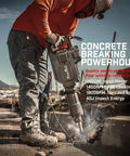 Worker using Workhorse 2800 Watt Electric Demolition Jack Hammer for Concrete Breaking with 1900 Impacts Per Minute and 55 Joules