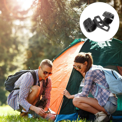 Couple setting up tent with Ten Pack Large Plastic Camping Tent Hooks Sturdy Hanging Organizer Hooks for Tent Poles and Outdoor Gear