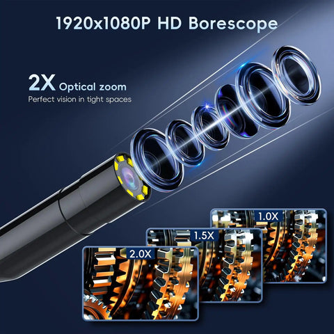 Heavy Duty Endoscope Borescope With Light 4.3 Inch HD Display showing optical zoom feature for detailed inspection work