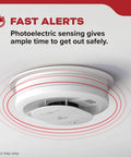 Smoke Detector With Hardwired Power And 10 Year Battery Backup 20SA10V Voice Alerts 85 Decibel Alarm Easy Install 1 Pack Great For Fast Clear Fire Warnings And Home Safety, angled view