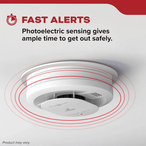 Smoke Detector With Hardwired Power And 10 Year Battery Backup 20SA10V Voice Alerts 85 Decibel Alarm Easy Install 1 Pack Great For Fast Clear Fire Warnings And Home Safety, angled view