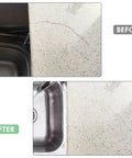 Before and after using Marble Granite Repair Kit Pro Grade Color Match DIY Epoxy Resin Tint For Marble Granite Quartz And Corian Countertops Tiles Restore Chips Cracks And Holes In Brown Gray White Beige Black Cream Yellow And More on a kitchen countertop showcasing noticeable repair of a crack.