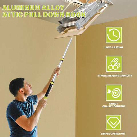 Man using Extendable Attic Pull Down System Kit with 40 Inch Telescoping Rod in modern attic setting