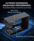 Dual Thunderbolt 4 To PCIe 3.0 X16 Expansion Chassis For Laptop And Desktop With 40gbps Throughput showcasing 8-pin PCIe power connector.