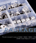 Beefy Stainless Steel Cable Clamp Set 80 Pcs In Five Sizes displayed in a clear storage box.