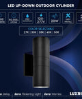 Lit Up And Down Outdoor LED Wall Lights With 5 CCT Adjustable 2700K To 5000K, Waterproof Exterior Sconce, 20W in black finish