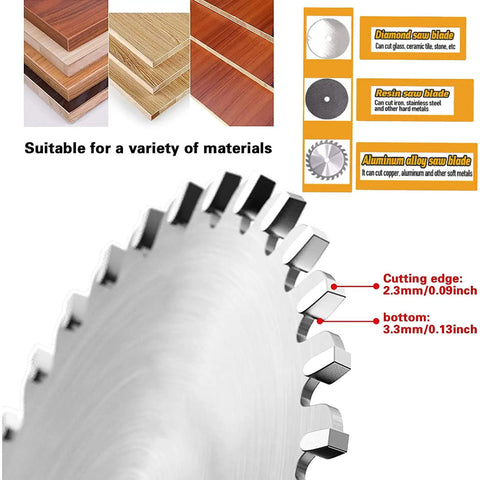 4 Inch 60W Mini Electric Table Saw For Bench Top DIY Projects Includes Two Circular Blades Handy Compact Hobby Craft Power Tool For Wood Metal Glass Plastic Cutting Low Noise Wobble Free Precision with blade types and materials