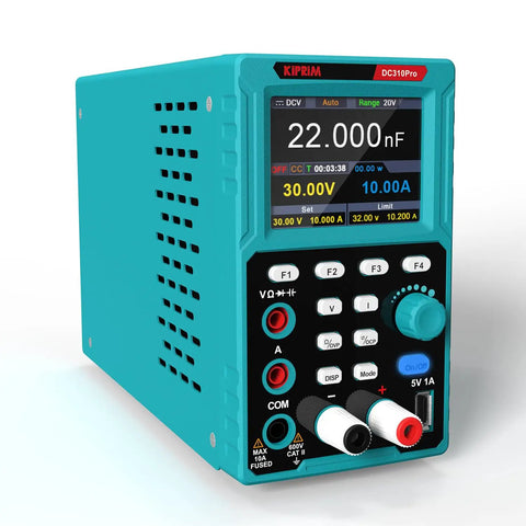 2 In 1 Programmable Power Supply And Multimeter With Data Memory And USB Charging For Electronics Hobbyists, angled view