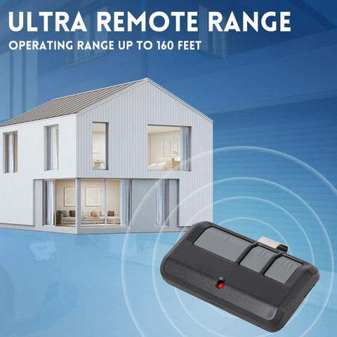Two Pack Universal Garage Door Opener Remote Compatible With Major Openers 893LM 893Max 971LM Across 1993 To Current Works On Three Security Frequencies Rolling Code For Extra Cars Or Replacements next to a house