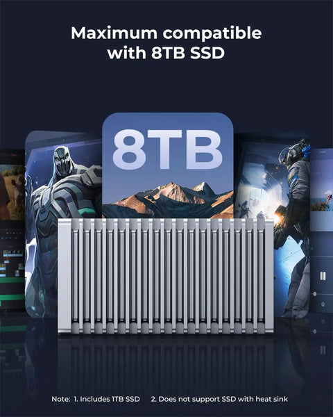 Zero Bottleneck M2 Nvme Enclosure With Slick Aluminum Double Sided Heatsink For Blazing 40Gbps Speeds compatible with 8TB SSD.