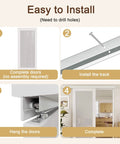 36 Inch By 80 Inch White Sliding Barn Door With Hardware Kit Full Lite Tempered Frosted Glass Solid Core Construction Paintable Surface For Closet Bedroom And Bathroom No Hassle Easy Install
