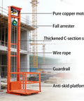 Heavy Duty Electric Freight Workhorse Featuring Quiet Hydraulic Wall Mounted Vertical Hoist, 16 Foot Travel Height, 2200 Lb Capacity with copper motor and guardrail.