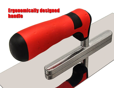 Heavy Duty Get It Done Pro Grade Stainless Steel Concrete Finishing Trowel Set showcasing ergonomic handle design