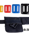 Beginner Friendly Dive Belt Kit With Weights, 4 Pockets And Quick Release Buckle, Four 1.1 lb Weights Shown in Black, Yellow, Red, Blue